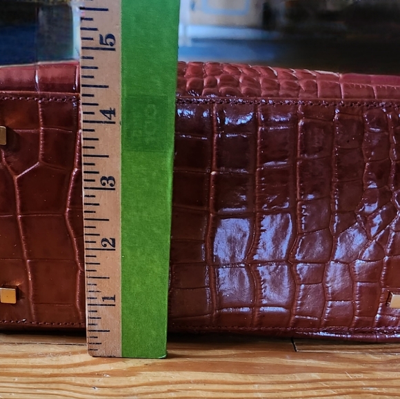 Red Faux Croc Embossed Crossbody Bag, with Gold Metal Accents by Stone Mountain. - Picture 10 of 12